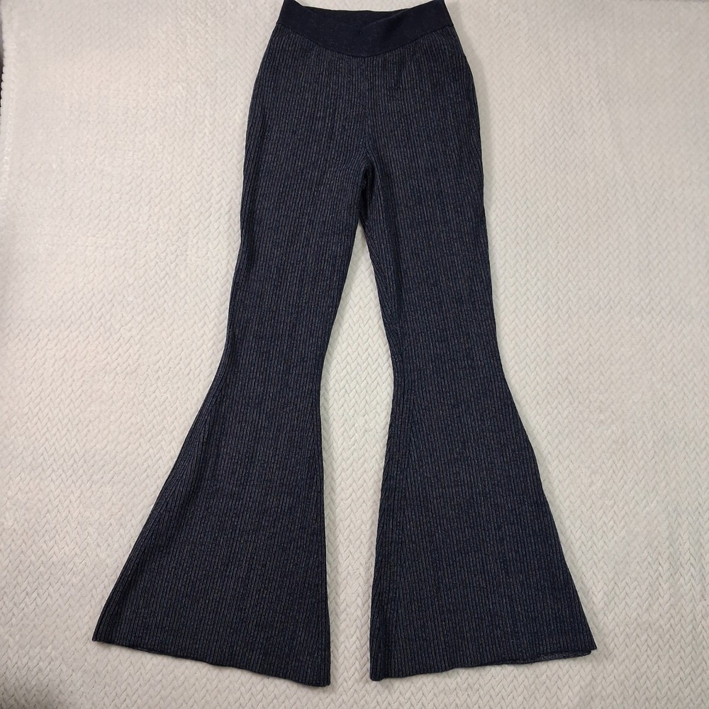 Pilcro Ribbed Sweater Flare Pants Womens Small Blue Metallic Bell Bottoms